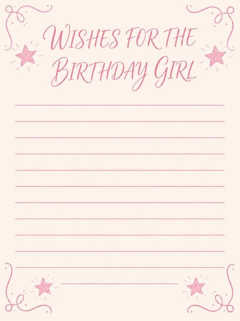 Wishes page in the Pink Star Cream 12th Birthday Invitation design