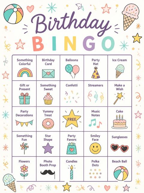Bingo grid in the Doodle Motif Multicolor 3rd Birthday design