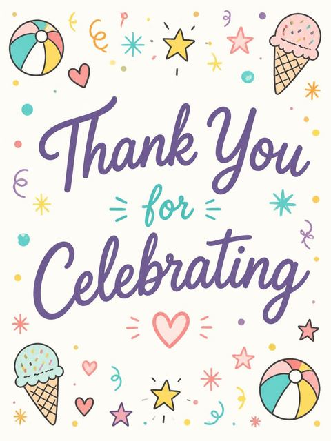 Thank-you flat in the Doodle Motif Multicolor 3rd Birthday design