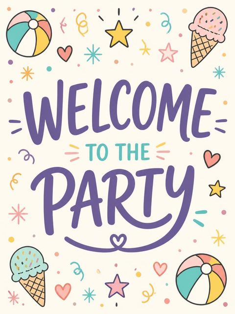 Welcome sign in the Doodle Motif Multicolor 3rd Birthday design