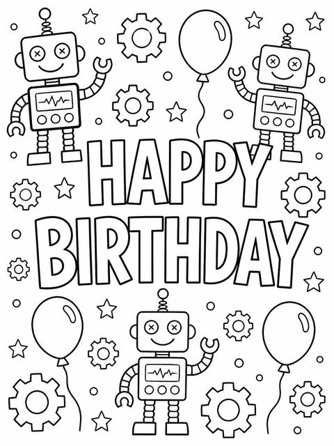 Coloring sheet in the Crayon Robot Gear 7th Birthday design