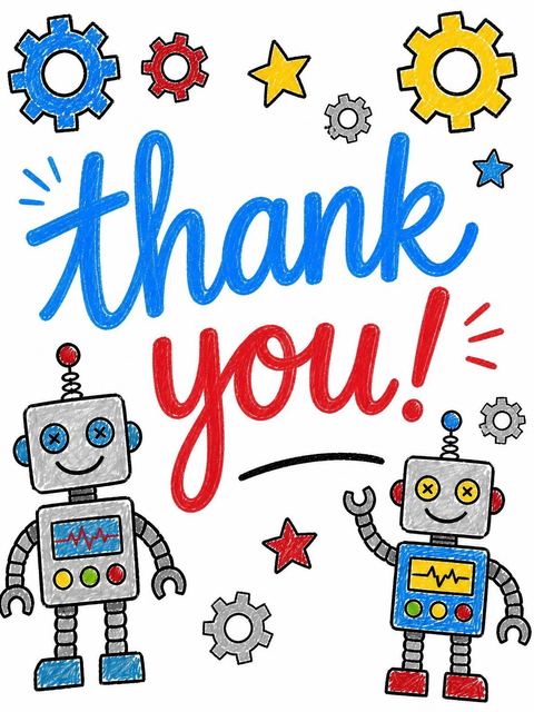 Thank-you flat in the Crayon Robot Gear 7th Birthday design