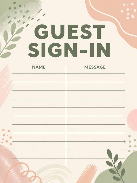 Guest sign-in sheet in the Sage and Peach Abstract 55th Birthday design