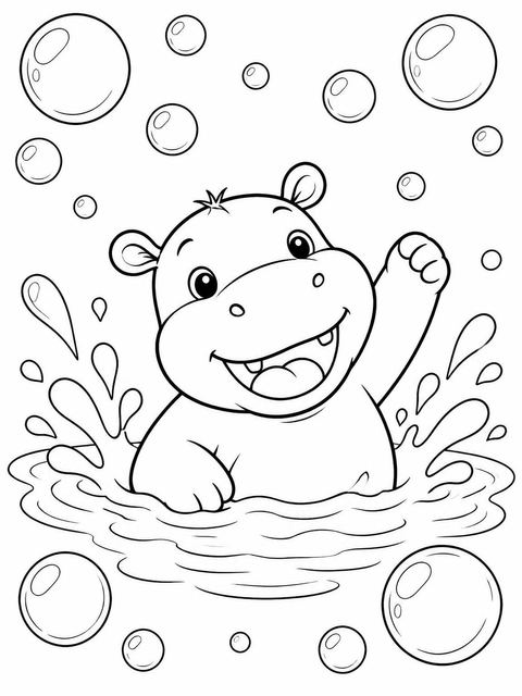 Coloring sheet in the Blue Watercolor Hippo 1st Birthday design