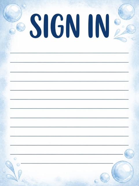 Guest sign-in sheet in the Blue Watercolor Hippo 1st Birthday design