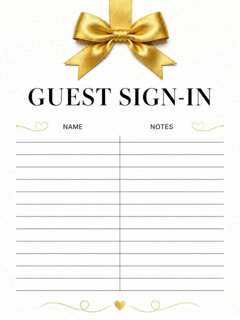 Guest sign-in sheet in the Gold Ribbon 30th Birthday Invitation design