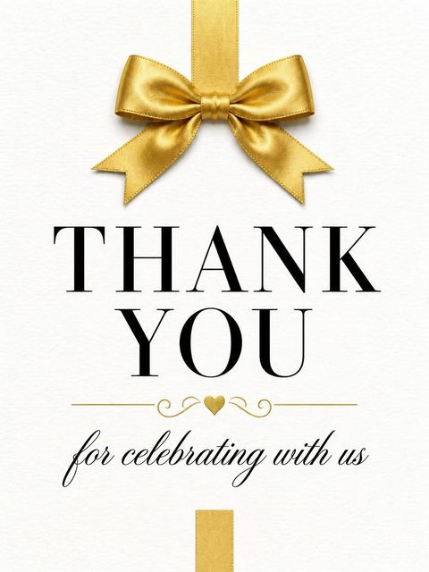 Thank-you flat in the Gold Ribbon 30th Birthday Invitation design