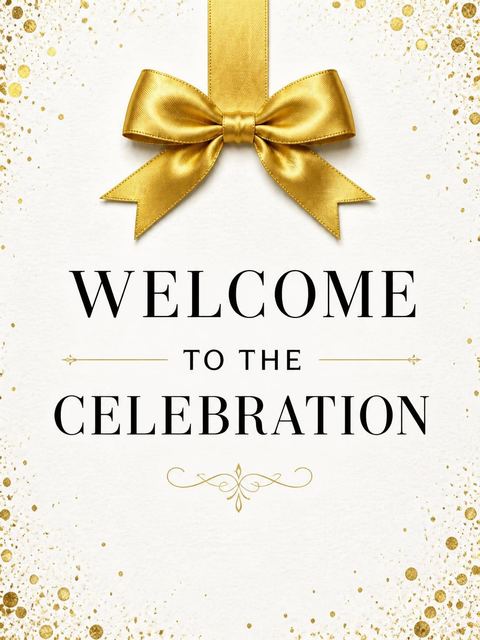 Welcome sign in the Gold Ribbon 30th Birthday Invitation design