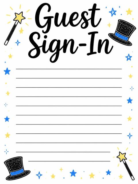 Guest sign-in sheet in the Blue Crayon Illustration 5th Birthday design