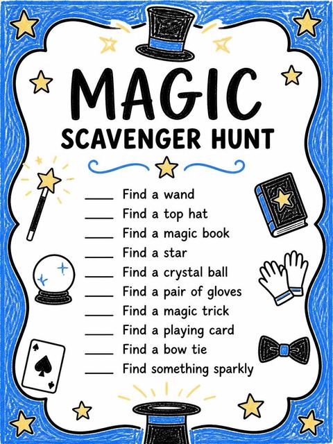 Scavenger hunt in the Blue Crayon Illustration 5th Birthday design