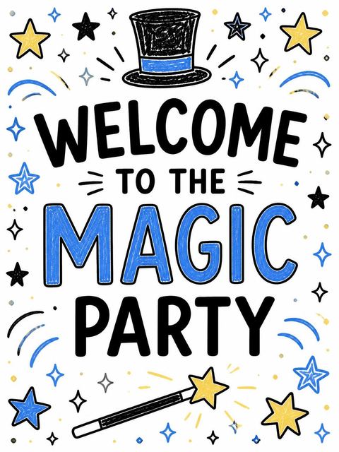 Welcome sign in the Blue Crayon Illustration 5th Birthday design