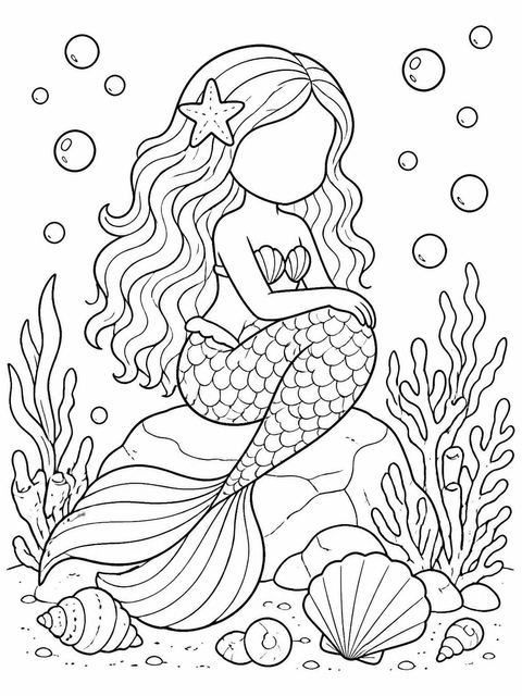 Coloring sheet in the Watercolor Mermaid Coral 5th Birthday design