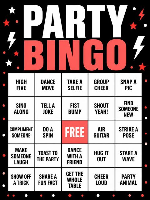 Bingo grid in the Neon Red Minimalist 12th Birthday Invitation design