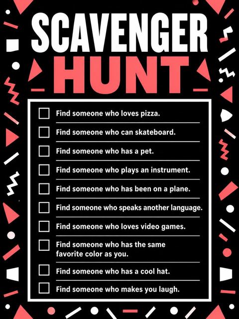 Scavenger hunt in the Neon Red Minimalist 12th Birthday Invitation design