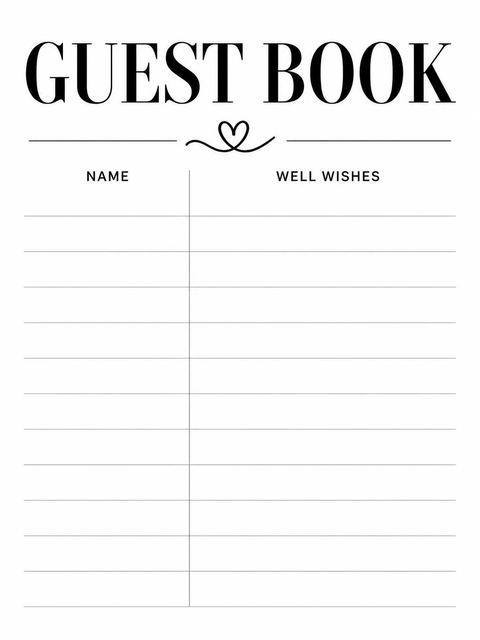 Guest sign-in sheet in the Black Brush Script 25th Birthday design