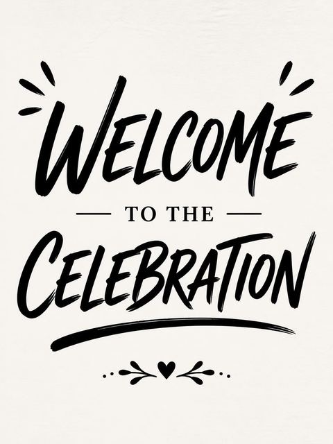 Welcome sign in the Black Brush Script 25th Birthday design