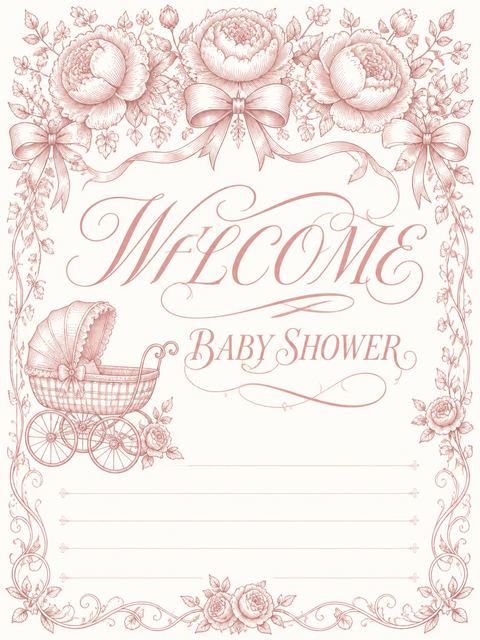 Welcome sign in the Rosy Vintage Stroller Baby Shower design