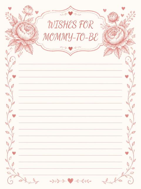 Wishes page in the Rosy Vintage Stroller Baby Shower design