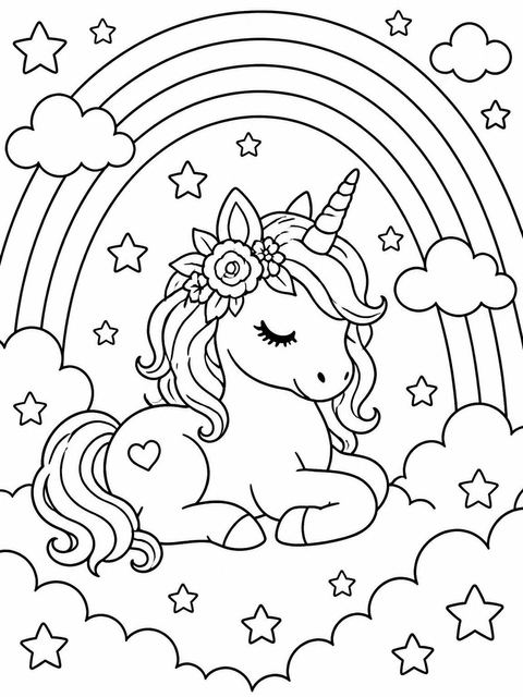 Coloring sheet in the Watercolor Pastel Unicorn 2nd Birthday design