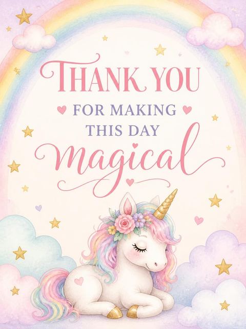 Thank-you flat in the Watercolor Pastel Unicorn 2nd Birthday design