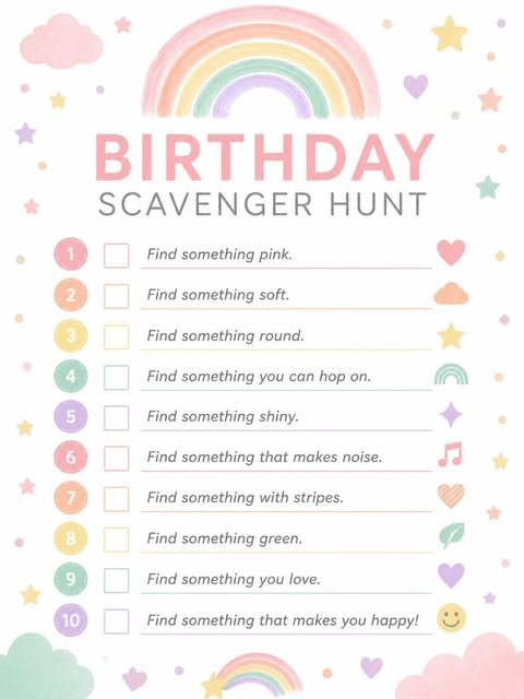 Scavenger hunt in the Pastel Hand-Painted Rainbow 2nd Birthday design