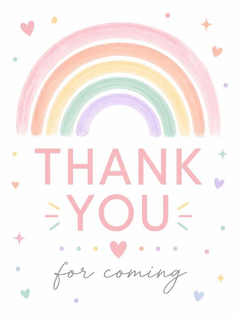 Thank-you flat in the Pastel Hand-Painted Rainbow 2nd Birthday design