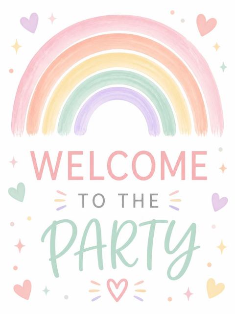 Welcome sign in the Pastel Hand-Painted Rainbow 2nd Birthday design