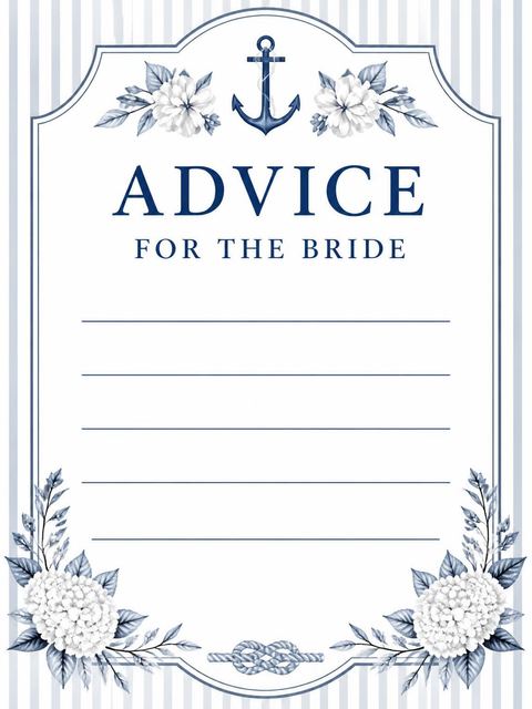 Advice card in the Blue Pinstripe Nautical Bridal Shower design