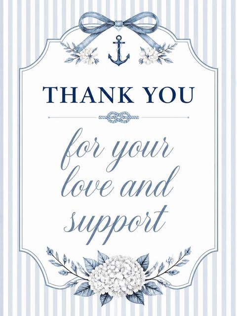 Thank-you flat in the Blue Pinstripe Nautical Bridal Shower design