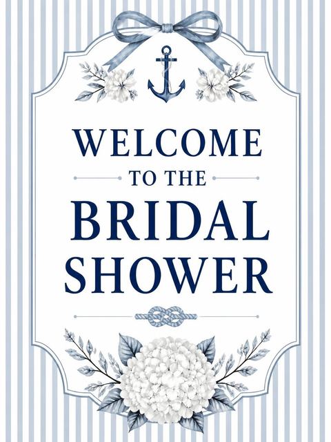 Welcome sign in the Blue Pinstripe Nautical Bridal Shower design