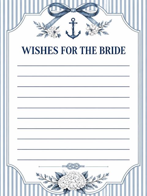 Wishes page in the Blue Pinstripe Nautical Bridal Shower design