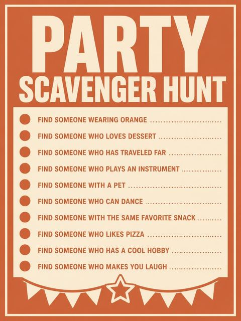 Scavenger hunt in the Burnt Orange 70s Typography Milestone design