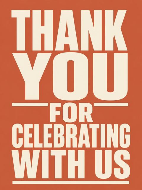 Thank-you flat in the Burnt Orange 70s Typography Milestone design