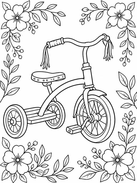 Coloring sheet in the Vintage Tricycle Floral First Birthday design