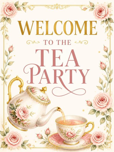 Welcome sign in the Watercolor Rose Tea Party 4th Birthday design