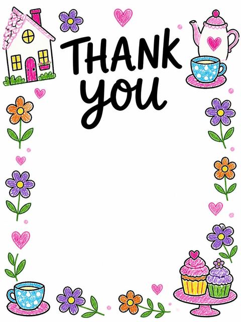 Thank-you flat in the Crayon Drawing Cottage Tea Party 7th Birthday design