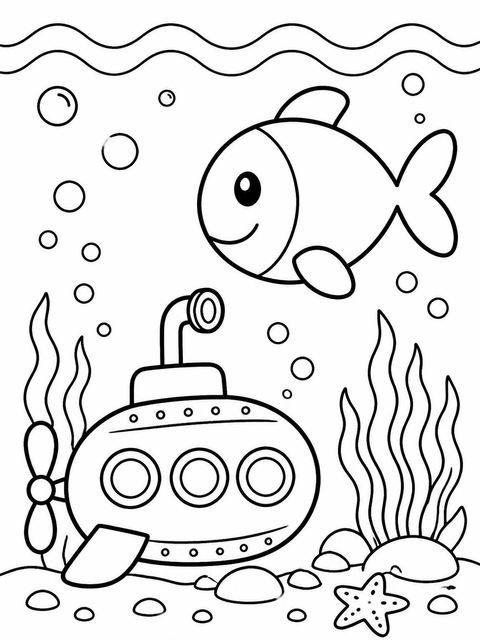Coloring sheet in the Crayon Submarine Underwater 2nd Birthday design
