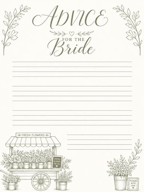 Advice card in the Olive Green Floral Market Bridal Shower design