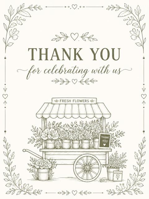 Thank-you flat in the Olive Green Floral Market Bridal Shower design