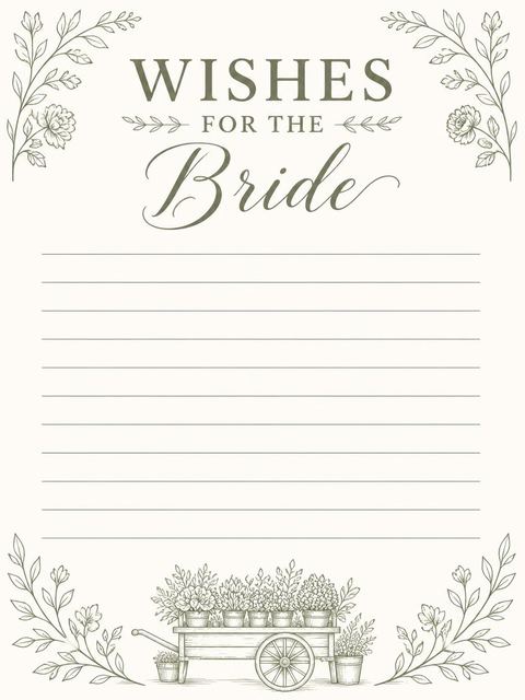 Wishes page in the Olive Green Floral Market Bridal Shower design