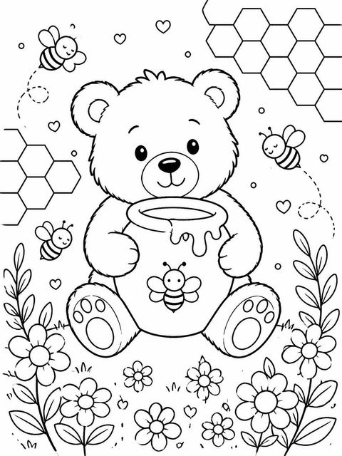 Coloring sheet in the Watercolor Bear Honey Pot 2nd Birthday design