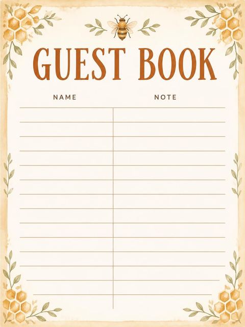 Guest sign-in sheet in the Watercolor Bear Honey Pot 2nd Birthday design