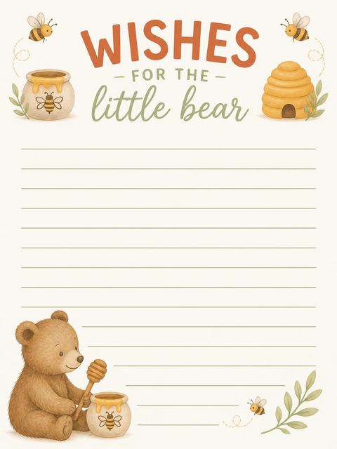 Wishes page in the Watercolor Bear Honey Pot 2nd Birthday design