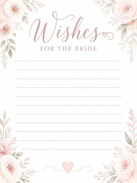 Wishes page in the Dusty Rose Watercolor Dress Bridal Shower design