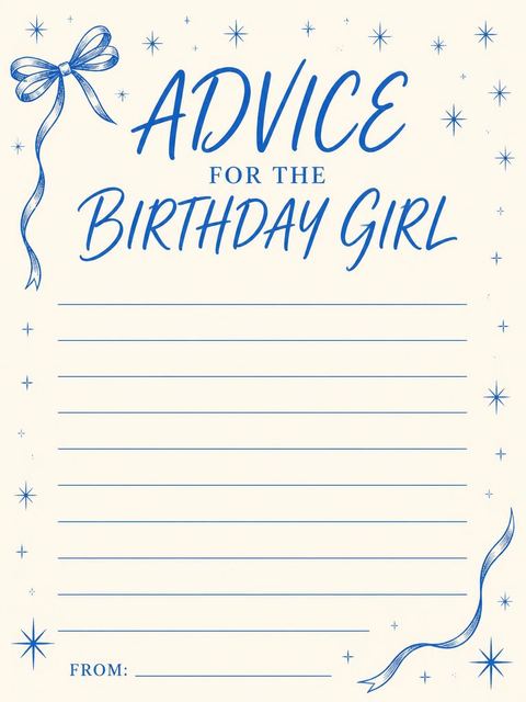 Advice card in the Blue Ribbon Star Sweet Sixteen Birthday design