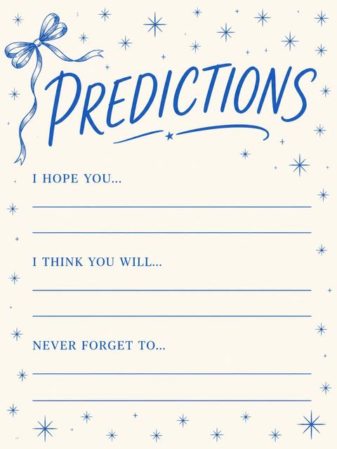 Predictions card in the Blue Ribbon Star Sweet Sixteen Birthday design