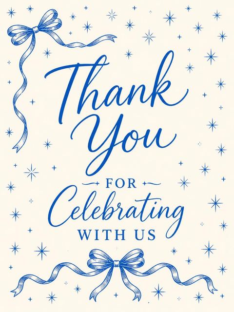 Thank-you flat in the Blue Ribbon Star Sweet Sixteen Birthday design