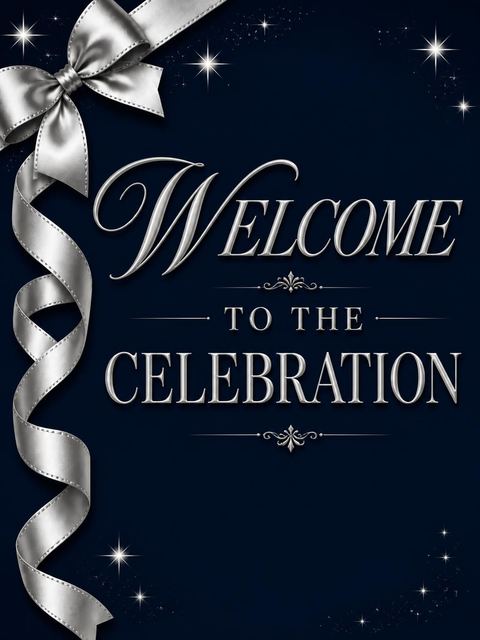 Welcome sign in the Indigo Silver Ribbon 85th Birthday design