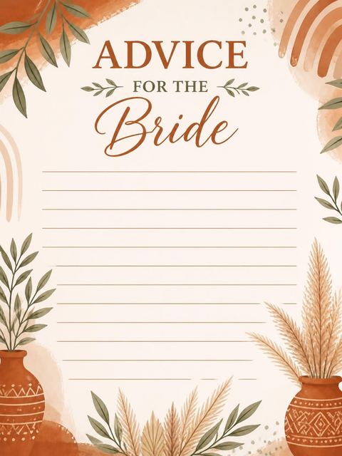 Advice card in the Terracotta Pampas Grass Bridal Shower design