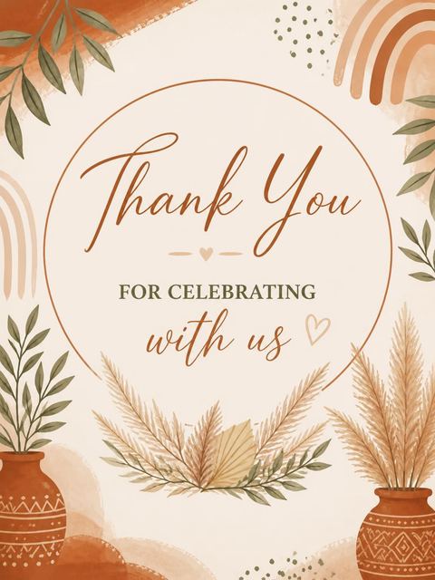 Thank-you flat in the Terracotta Pampas Grass Bridal Shower design